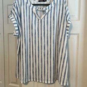 Blue and White Striped Women's Top